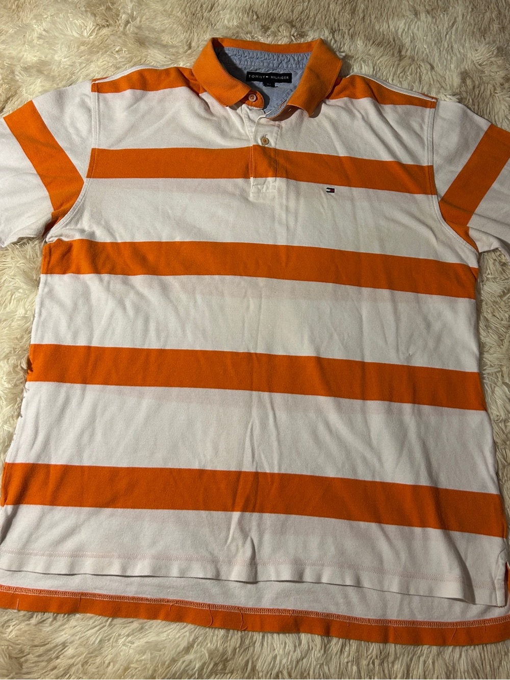 Tommy Hilfiger Men’s Orange and White Striped Polo